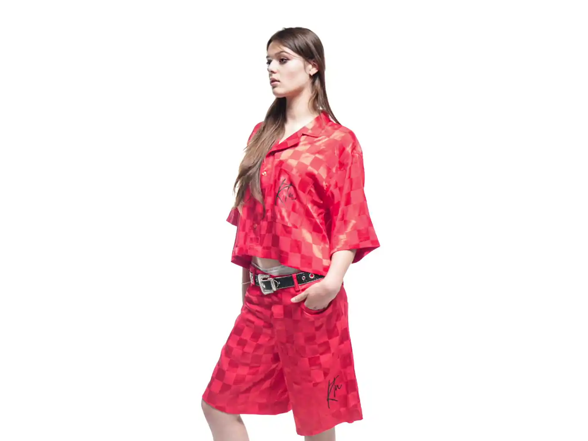 Ensemble short chemise en Bazin rouge