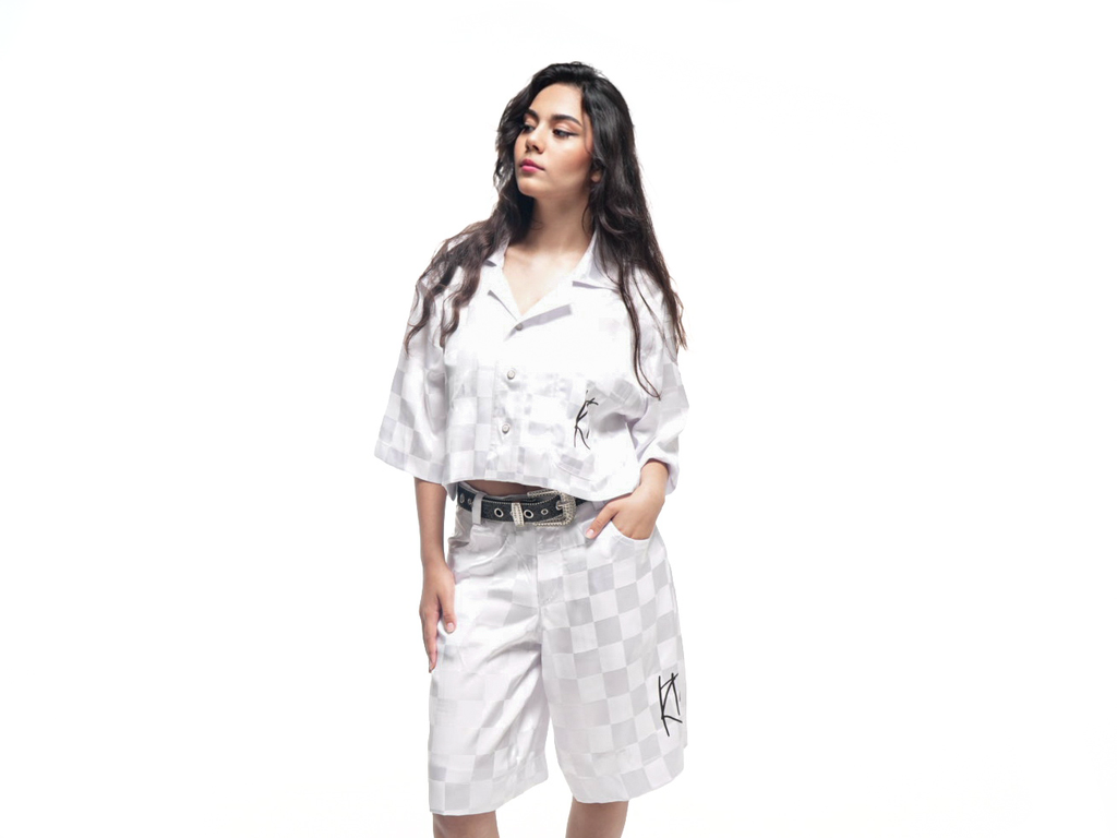 Ensemble short chemise en Bazin blanc
