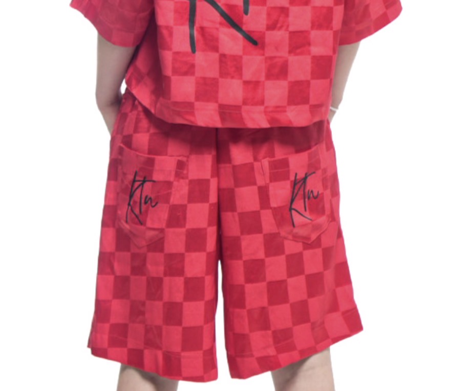 Short en Bazin couleur rouge
