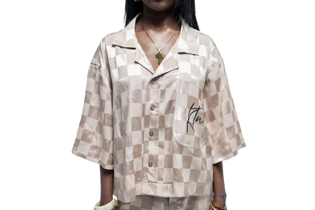 Ensemble short chemise en Bazin couleur taupe