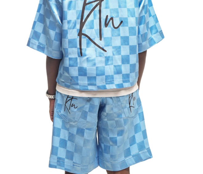 Short en Bazin couleur bleu clair