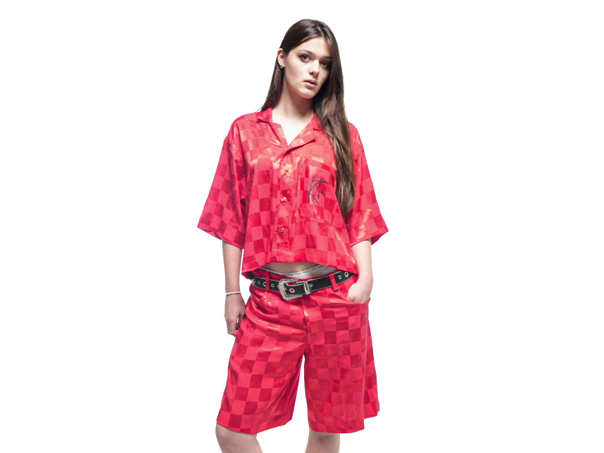 Ensemble short chemise en Bazin rouge