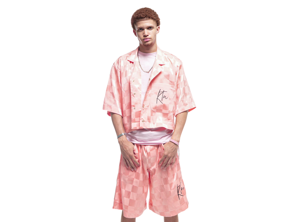 Ensemble short chemise en Bazin rose