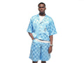 Ensemble en short chemise bazin bleu claire