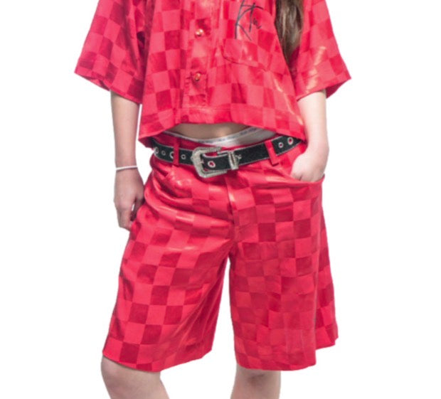 Short en Bazin couleur rouge