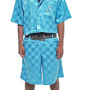 Short en Bazin couleur bleu écriture beige