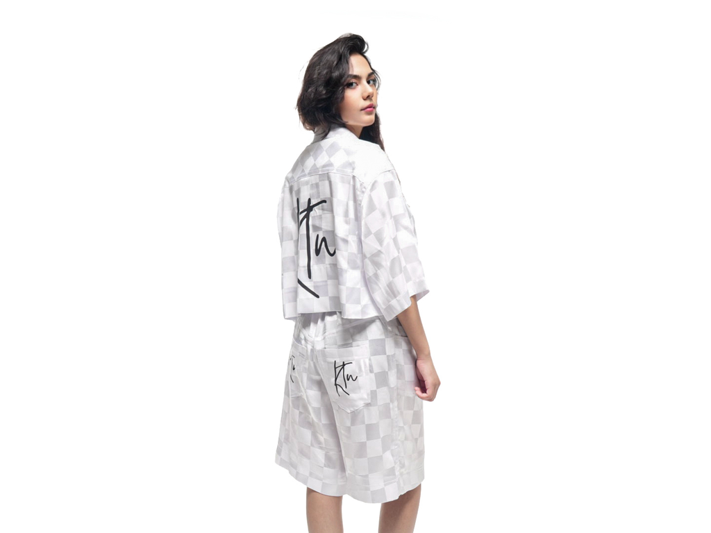 Ensemble short chemise en Bazin blanc