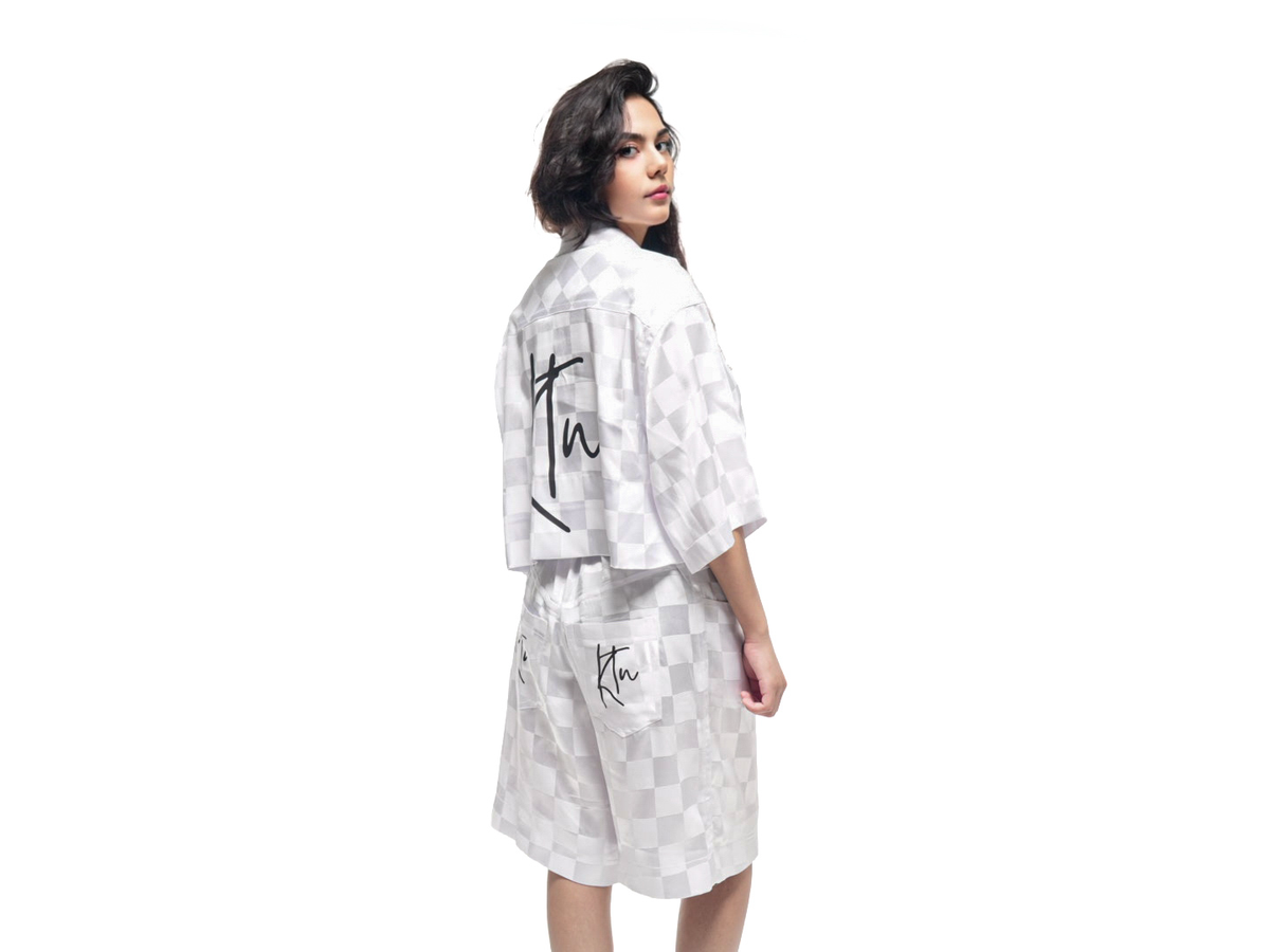 Ensemble short chemise en Bazin blanc