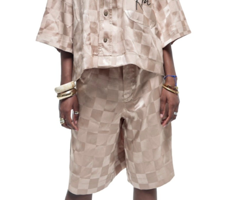 Short en Bazin couleur taupe