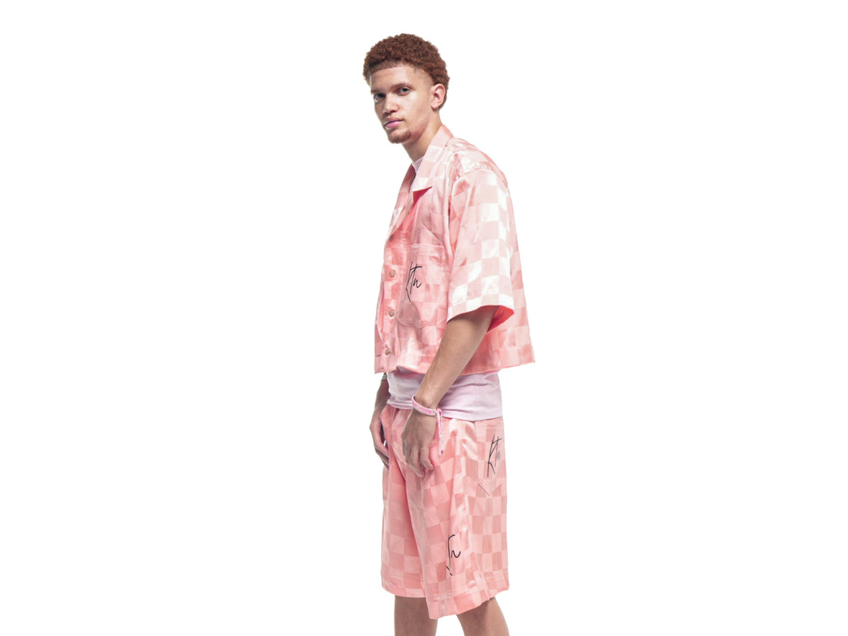 Ensemble short chemise en Bazin rose