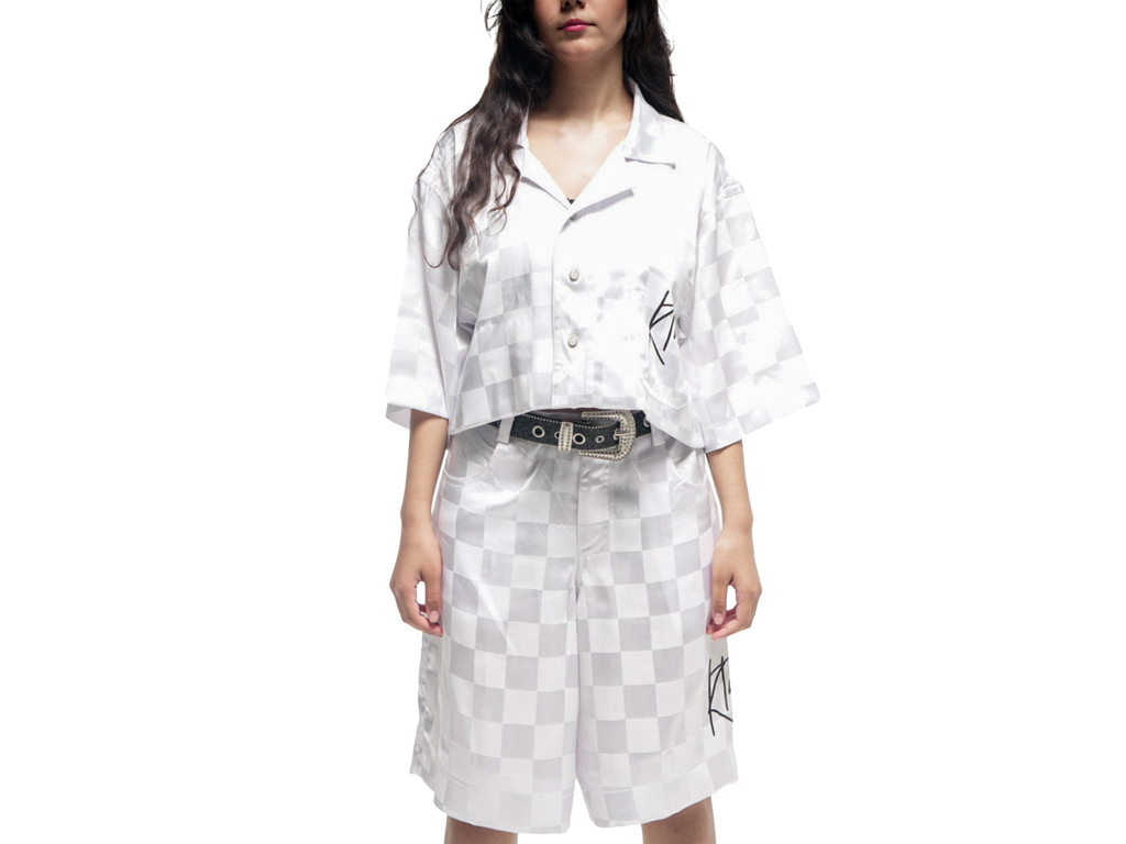 Ensemble short chemise en Bazin blanc