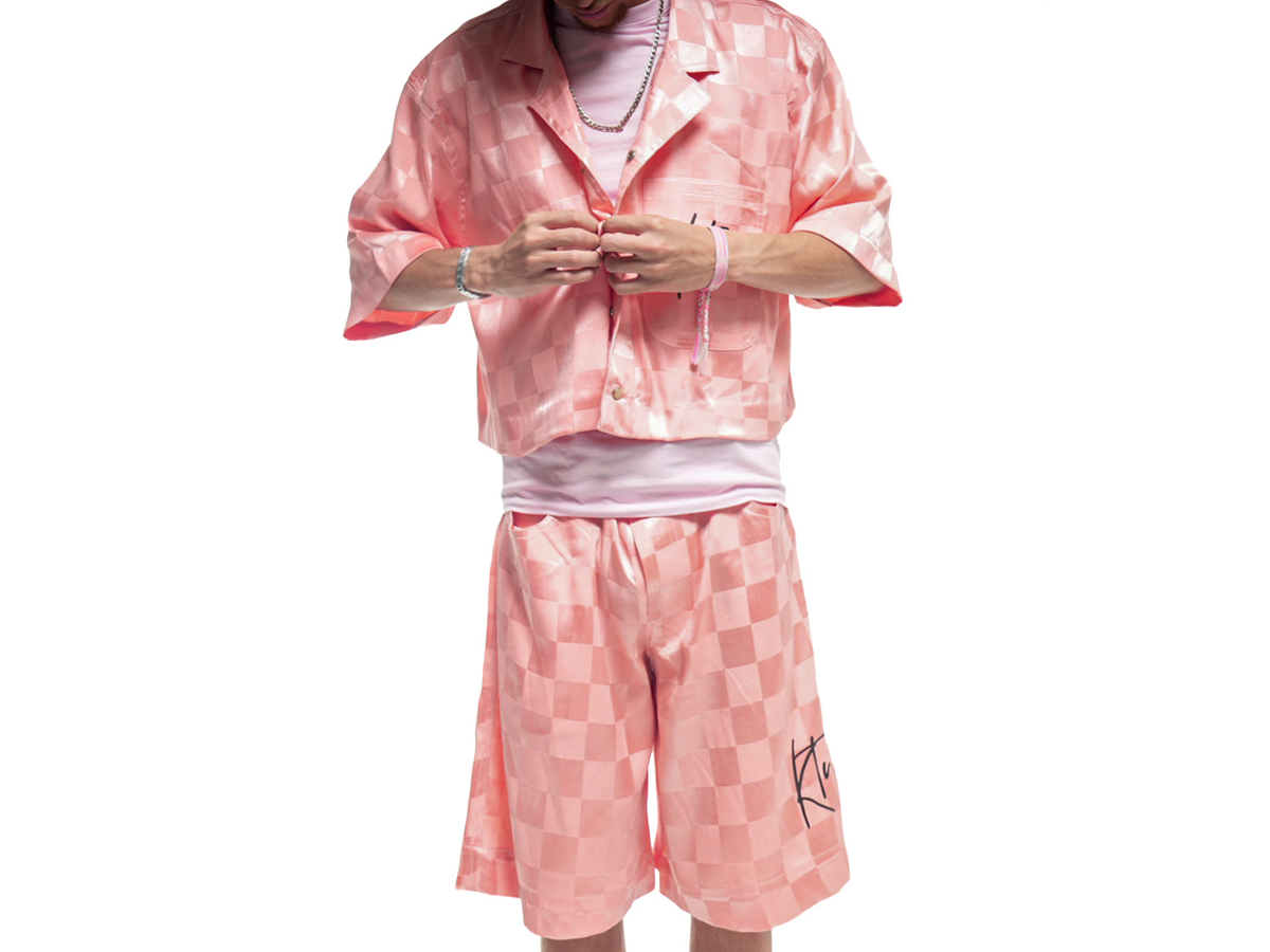 Ensemble short chemise en Bazin rose